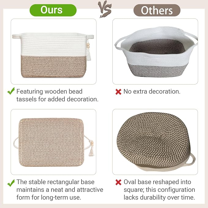 Mkono Woven Storage Basket, Cube Cotton Rope Basket for Shelves, 13"x10"x9" | Organizes Shoes Clothes Toys Towels Books, Gift Basket, Wooden Beads Tassel, Rectangle Bin, Fits Entryway Bedroom Living Room
