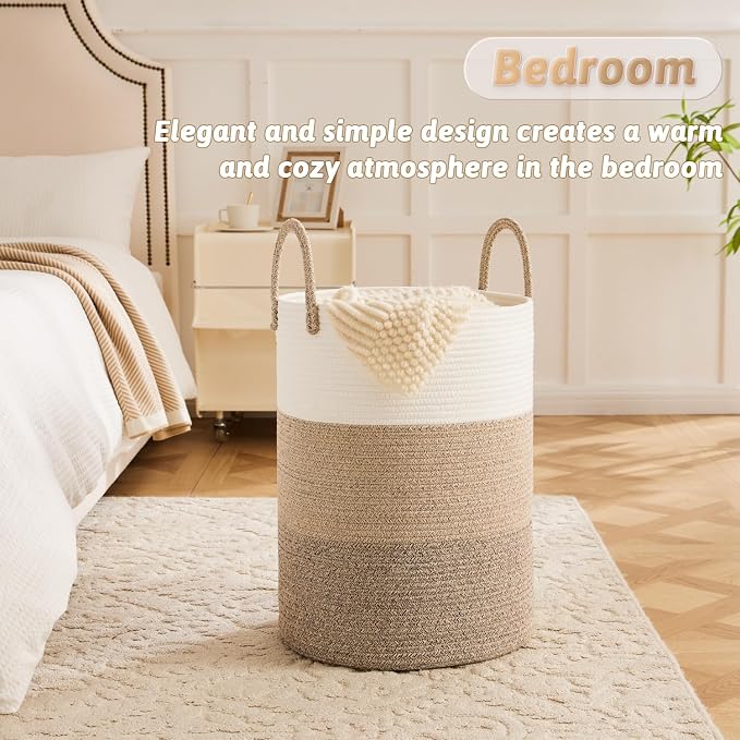 Artfeel Laundry Basket,Woven Cotton Rope Laundry Hamper,80L for Decorative Storage of Dirty Clothes,Toys and Blankets in Bathroom,Bedroom and Living Room