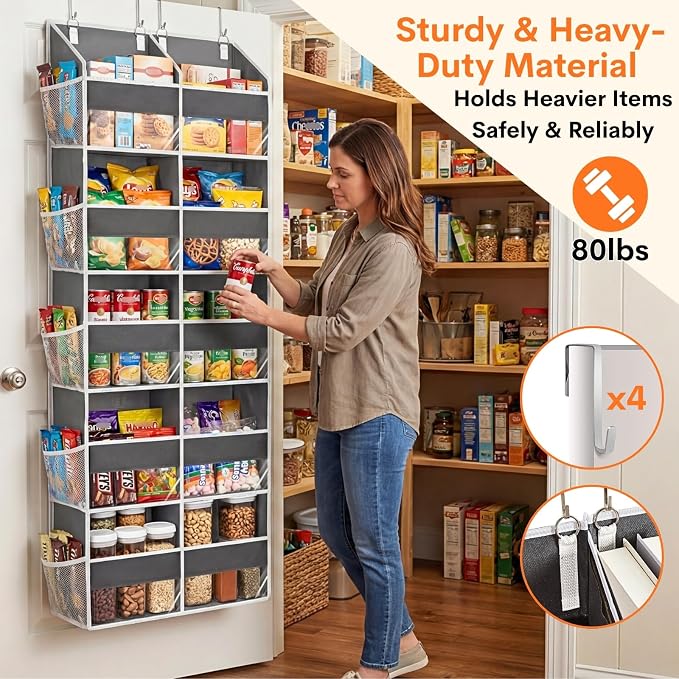 Ofiray-home 5-Tier Over Door Organizer, 10-Compartment Wide Storage Rack | 20" wide, 80 lbs for heavy family use, 10 side pockets, fits doors for closet, nursery, entryway, dorm, RV, laundry room