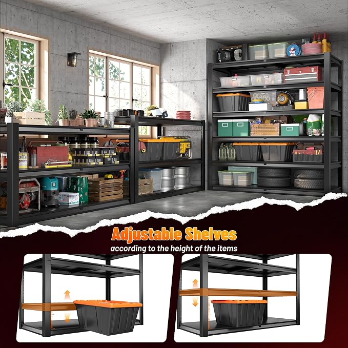 REIBII 84.1" H Garage Shelving, 3500LBS Storage Shelves Heavy Duty, Adjustable 6-Tier Metal Shelving for Commercial, Warehouse, Basement, Garage,Shop, 55.1" W x 25.8" D x 84.1" H