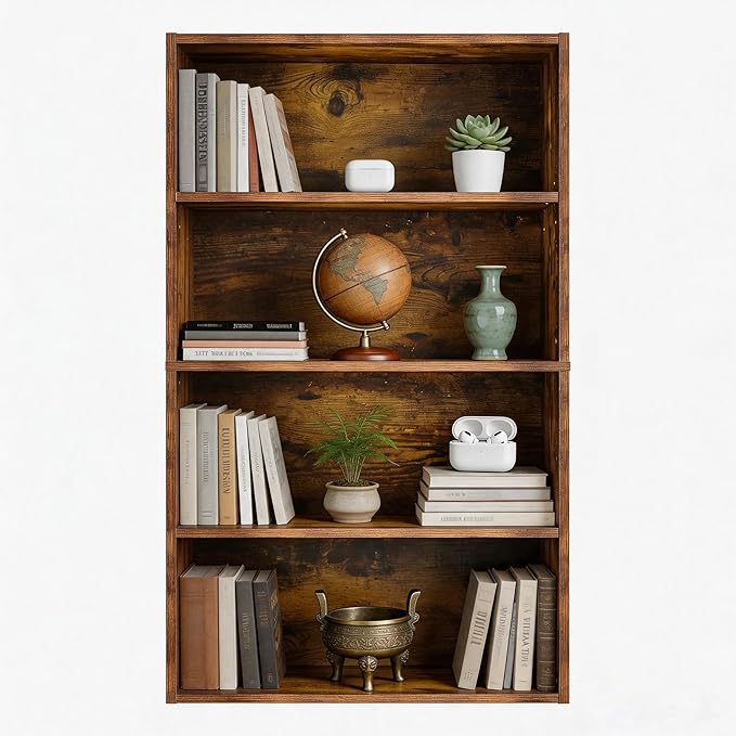 HealSmart 4 Tier Bookcase, Industrial 5 Book Shelf, 9.2" D x 23.8" W x 42" H Tall Open Cube Storage Organizer for Home Office, Living Room, Bedroom and Dinning Room, Brown