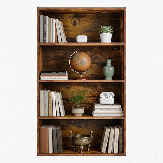 HealSmart 4 Tier Bookcase, Industrial 5 Book Shelf, 9.2" D x 23.8" W x 42" H Tall Open Cube Storage Organizer for Home Office, Living Room, Bedroom and Dinning Room, Brown
