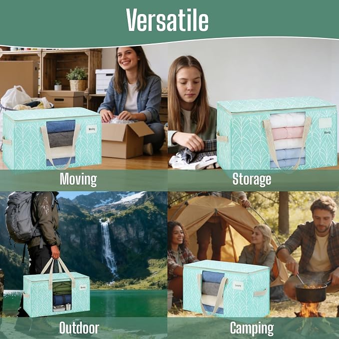 VENO Moving Bags, Wide Open Top, Clear Window, Evergreen, 8 Pack | Moving boxes Alternative, Heavy Duty, Storage Bags, Clothes and Comforter Storage, Packing Supplies, College Dorm Essentials