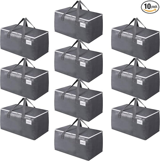 BlissTotes Large Moving Bags, Storage Bags, 93L-10 Pack | Moving Bags with Zipper, Handles Moving Supplies with lids, Heavy Duty Totes for Storage Bags, Space Saving, Moving Totes