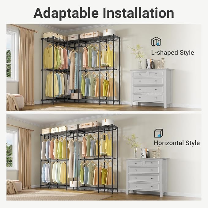 VIPEK V50 Basic Expandable Clothes Rack, Heavy Duty Closet System, Black | 1300 Lb Capacity, 10 Shelves, 4 Hanging Rods, Open Closet, L-Shape/Straight, Heavy-Duty Steel, for Bedroom/Reach-In Closet