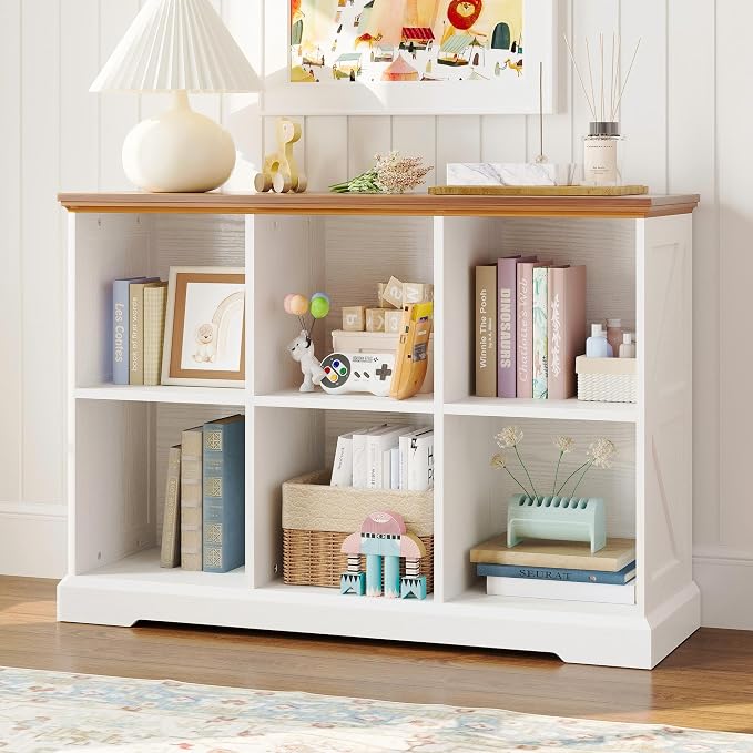 IRONCK 6 Cube Storage Organizer, Farmhouse Wood Bookshelf | White finish, cube organizer for bedroom, living room, home office, books or decor display, anti-tipping device