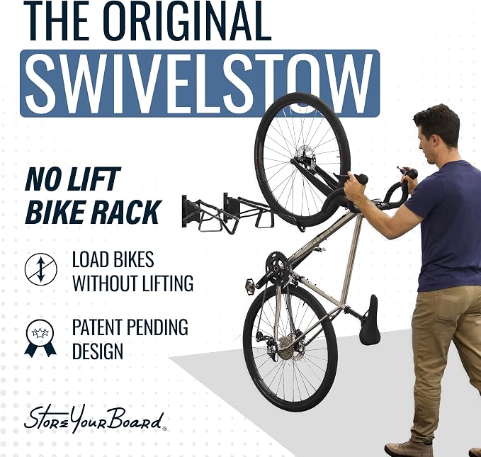 StoreYourBoard Swivel Bike Wall Mount, No Lift Vertical Rack, 2 Pack | Wall Mount Bike Rack, Vertical Bike Storage, Swivels Flat to Wall, No Lift