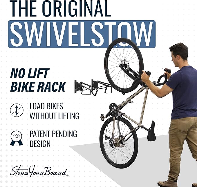 StoreYourBoard Swivel Bike Wall Mount, No Lift Vertical Rack, 4 Pack | Wall Mount Bike Rack, Vertical Bike Storage, Swivels Flat to Wall, No Lift