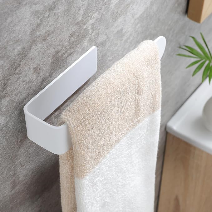 Taozun White Towel Rack Adhesive Hand Towel Holder Towel Bar Towel Ring | Durable Stainless Steel, Rust Free, No Drilling, For Bathroom/Kitchen/RV/Apartmen, Stick on Wall/Cabinet, 7.9 Inch