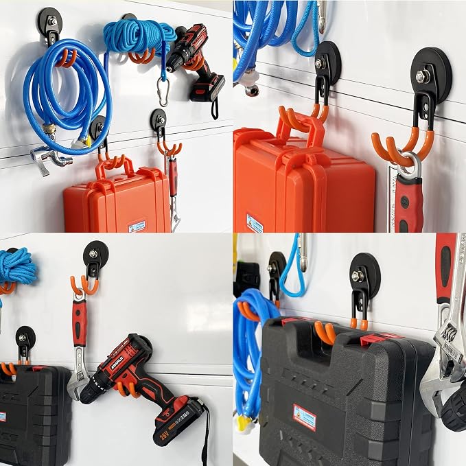 ULIBERMAGNET Garage Strong Magnetic Hooks, 2 Pack Heavy Duty Large J Hooks with Magnet, Anti-Slip Coating Magnet Hooks for Garden Tools, Ropes,Drill