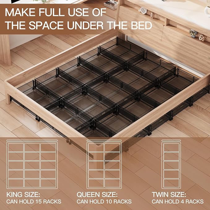 Gawerk Under Bed Storage with Wheels, Foldable Metal Mesh Underbed Storage Container Bins, Tool-free Assembly Clothes Drawer Organizer,2Pack
