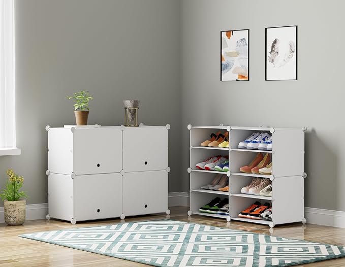 HOMIDEC Shoe Rack Organizer 16 Pair Modular Shoe Storage Cabinet for Closet | PP Plastic, Sturdy Steel Frame, Waterproof, Dustproof, Easy Clean, Shoe Shelves for Closet Garage Hallway Bedroom Entryway