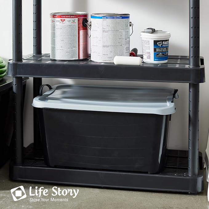 Life Story 24 Pack Stackable Storage Bin, 55 Qt Home Organizers, Black/Gray | Heavy-Duty Versatile Lightweight Locking Bins with Carrying Handles