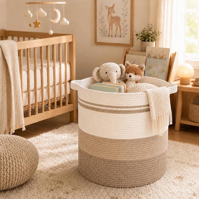 OIAHOMY 80L Laundry Baskets Hamper with Handles,Decorative Basket for Living room,Woven Storage Basket for Toys Bin,Pillows, Blankets,Clothes-20x18in-Gradient Yellow