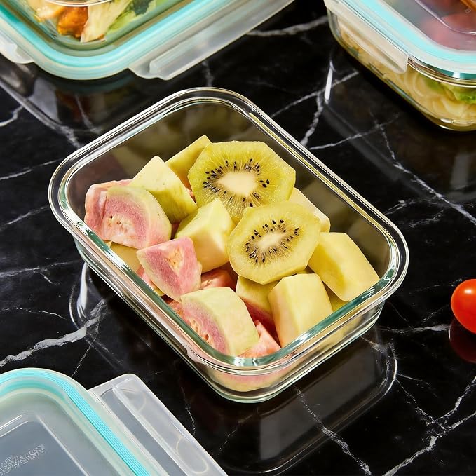 Liuruiyu Glass Food Storage Containers with Lids, 8 Pack Meal Prep Containers, Airtight Bento Boxes with Leak Proof Locking for Microwave, Oven, Freezer and Dishwasher, BPA Free（5oz to 36oz）
