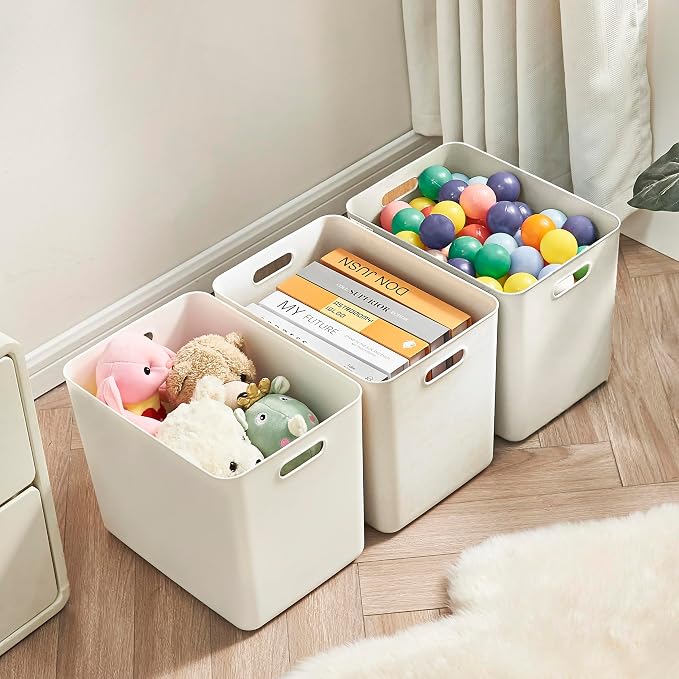 6 pack large plastic White storage bins with Lids, Toy Box Chest with Handle，Organizer Containers Baskets for Baby,Nursery，Shelves，Playroom, Bedroom，Office,Closet，home (White, 6XL)