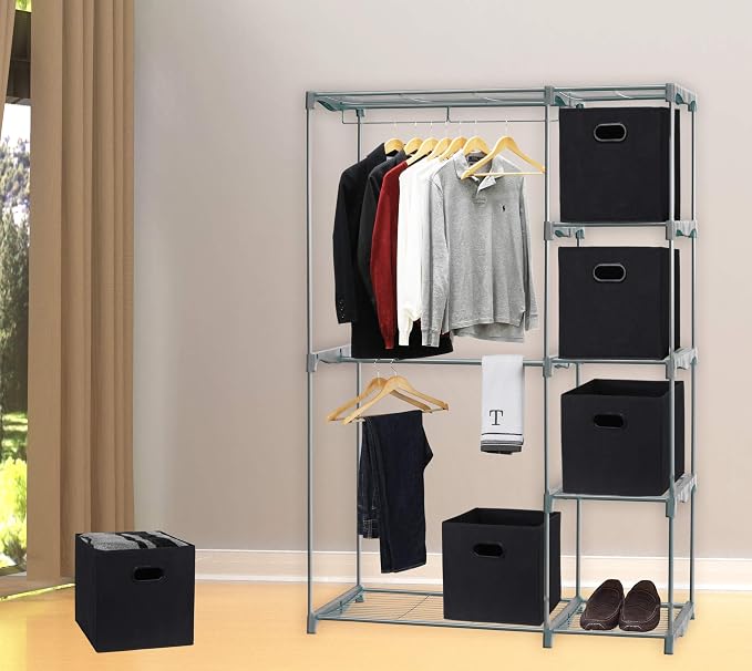 Simple Houseware 11-Inch Foldable Cube Storage Bins with Handles, Black | 6-Pack Lightweight & Durable Structure Fabric Cubes Organizer for Closet or Shelves