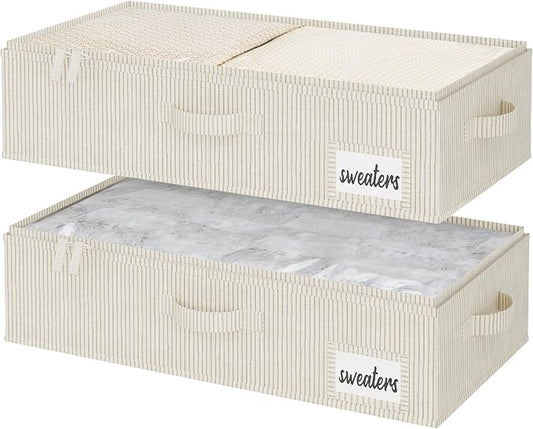 StorageWorks Under Bed Storage Containers with Handles and Label Holder, 2 Pack Ultra-thick Fabric Underbed Bins, Closet Organizer for Clothes, Blankets, Sweater