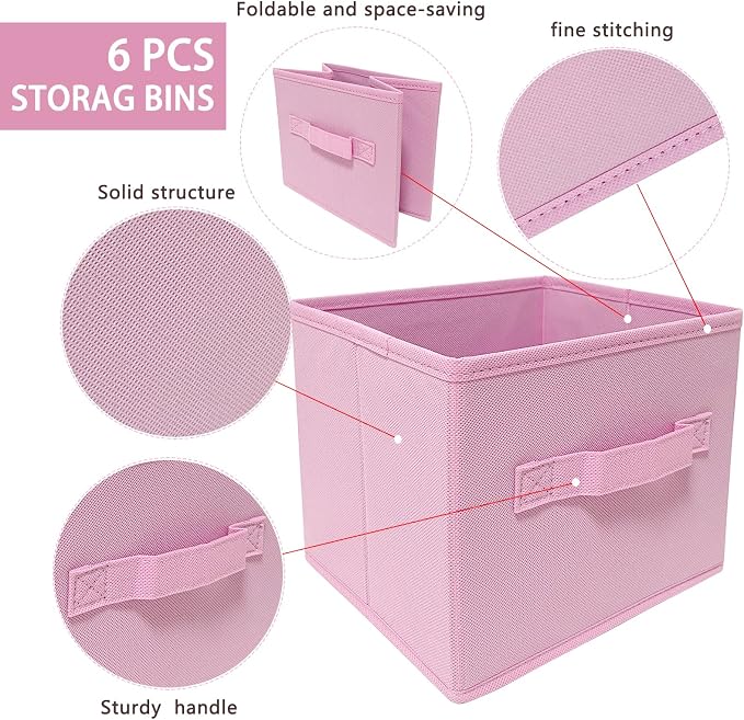 Pink Cube Storage Bins 9.0"x7.5"x7.5" Small Size Fabirc Foldable Closet Toy Organizer Collapsible Cloth
