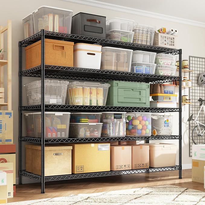 REIBII 3200LBS Storage Shelves 55.5" W Garage Shelving Heavy Duty 5 Tier Adjustable Wire Shelving Unit Metal Shelving for Garage Pantry Commercial Basement,55.5" W X 18''D X 71" H