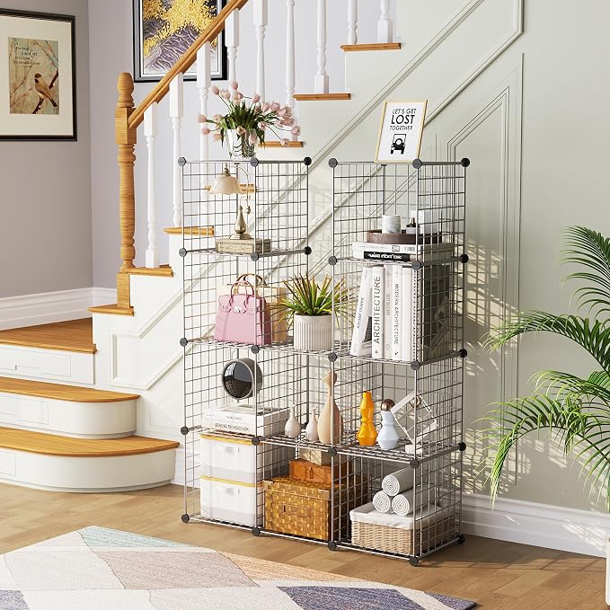 C&AHOME Wire Cube Storage, 12 - Cube Organizer Metal C Grids, Silver Gray | Modular Shelves Units Storage Bins Shelving Bookshelf Shelf Cabinet