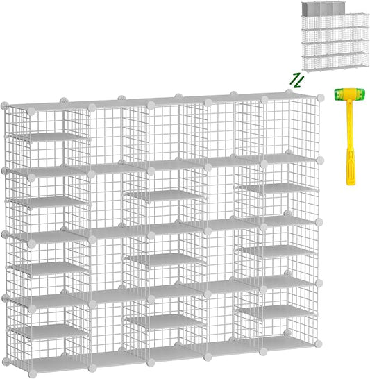 Wire Cube Storage Organizer, 20 Cubes Converted into 23 Cubes, Sturdy Metal Grids Storage Shelf Closet Shelving Units and Storage, Shelves for Bedroom LIvingroom Office
