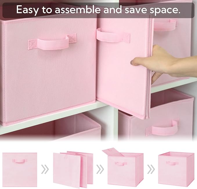 GRANNY SAYS Cube Storage Bins, 11 Inch 6 Pack Storage Cube Organizer, Foldable Fabric Storage Boxes with Handle, Decorative Clothing Storage Baskets for Shelves, Closet, Pink
