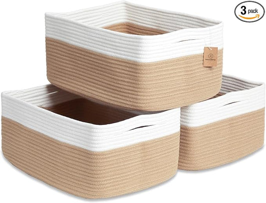 NaturalCozy Storage Baskets 16.8”x13”x7.6” Cotton Rope Woven Baskets for Organizing 3-Pack | Toy Storage Bins | Basket for Shelves, Laundry, Blanket, Clothes, Closet, Kitchen, Bathroom, Gifts