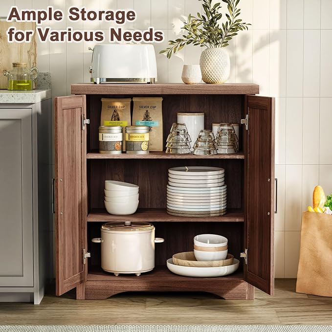 29" Fluted Sideboard Buffet Cabinet with Storage,Walnut | Modern Credenza with 2 Doors & Adjustable Shelves,Coffee Bar Table Console for Dining Room Kitchen Living Room Entryway