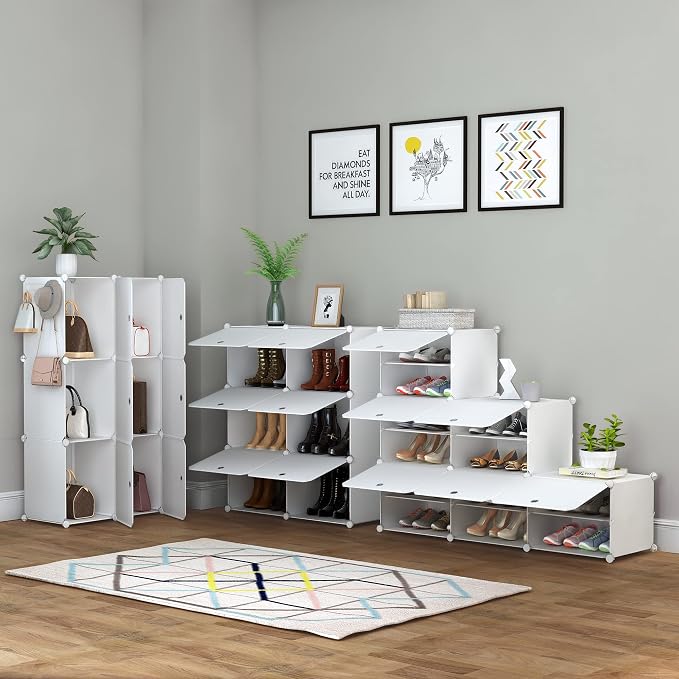 HOMIDEC Shoe Rack Organizer 24 Pair Modular Shoe Storage Cabinet for Closet | PP Plastic, Sturdy Steel Frame, Waterproof, Dustproof, Easy Clean, Shoe Shelves for Closet Garage Hallway Bedroom Entryway