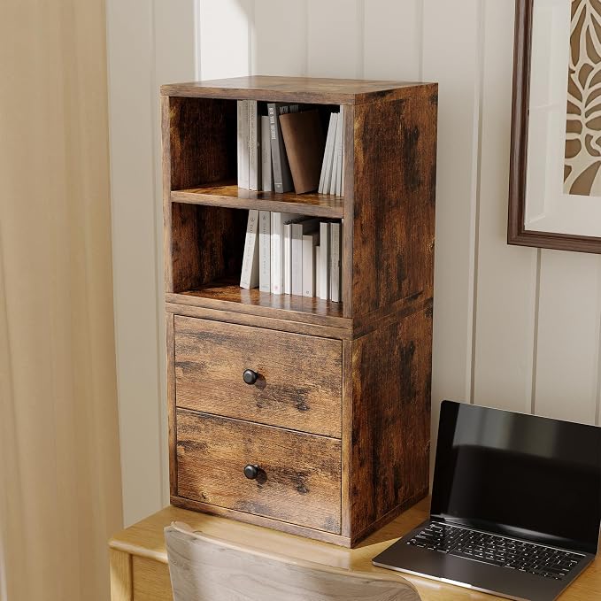 FUSUNBAO Magic DIY Cube Storage Organizer Stackable Cubes for Home Books Clothes Toy-Modular Cubby Storage System-Office Cubical-Bookcase Closet (Antique Brown, Door Cube)