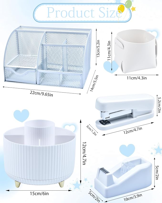 White Desk Accessories and Organizers with Desk Organizer and 360°Rotating Pen Holder stapler Pen and a Lot of Office White Office Supplies Beautifully Presented in a Gift Box