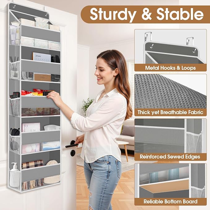Over The Door Organizer Storage behind Door Hanging Organizer for Nursery | 5 Tier, 10 Side Pockets, Clear Window, Sturdy Construction, Space-Saving Storage for Closet, Bedroom, Bathroom & Nursery