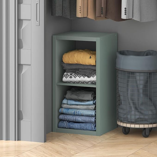 Furinno Cubic Extra Thick 2-Cube Closet Organizers and Storage, Sage Green | 14.6 x 16 x 30 in, Open Shelf Closet Storage, Closet Organizer, for Wardrobe, Bedroom, Living Room
