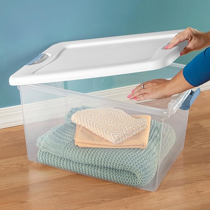 Sterilite Latching Box with Lids for Home and Office, 64 Quart, 16-Pack | Heavy-Duty and Stackable Plastic Containers with Latches for Closet, Cabinet, Bedroom, Bathroom and Dorm Room Organization