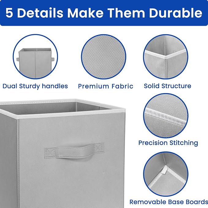 Criusia Storage Cubes, 11 Inch Cube Storage Bins for Shelves (10 Pack), Fabric Collapsible Storage Bins with Dual Handles, Foldable Cube Baskets for Magazines, Closet Organizers and Storage Box (Grey)