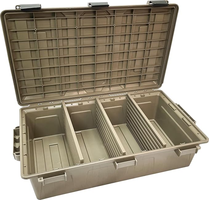 MTM ACDC50, Divided Ammo Crate Utility Box, Water Resistant, Ammo Storage Box, Lockable Storage Keeping Ammo Safe, Survival or Hunting Gear, Made in USA, Dark Earth