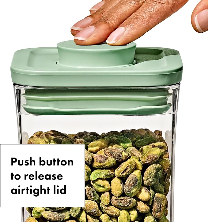 OXO Good Grips Airtight POP Container | Pistachio | Push Button Seal | For Sugar & Flour | 3 Containers with Mini Scoops, Pack of 2