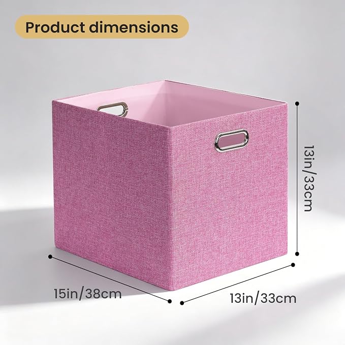 Posprica 3X Thicker Collapsible Storage Bins,13×15x13 Foldable Storage Cube Boxes Fabric Drawer for Closet Shelf Cabinet Bookcase, set of 4 (Pink)