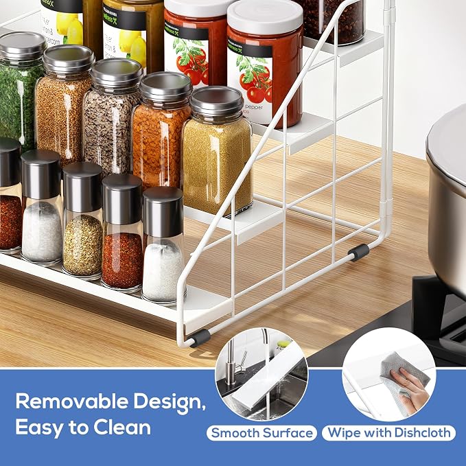 Spice Rack Organizer for Cabinet, 4 Tiered Spice Rack Organizer, Tiered Adjustable Spice Shelf for Kitchen (White-1Pcs)