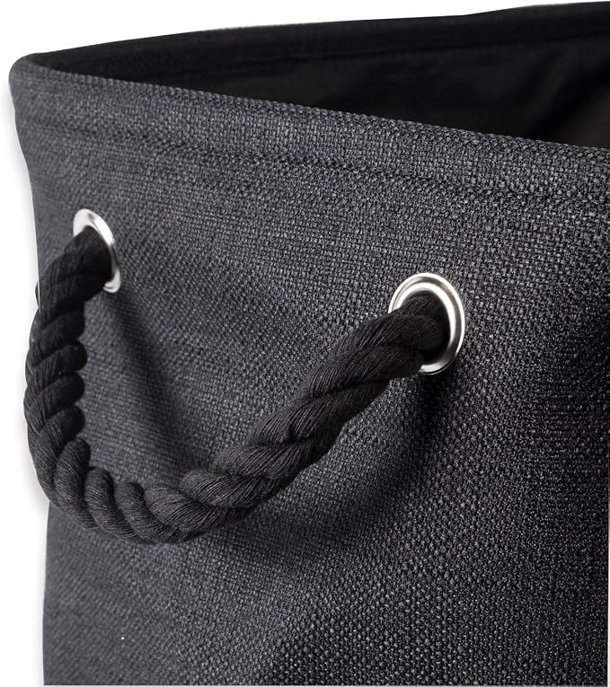 DII, Collapsible Variegated Polyester Storage Bin with Cotton Handles Small Black