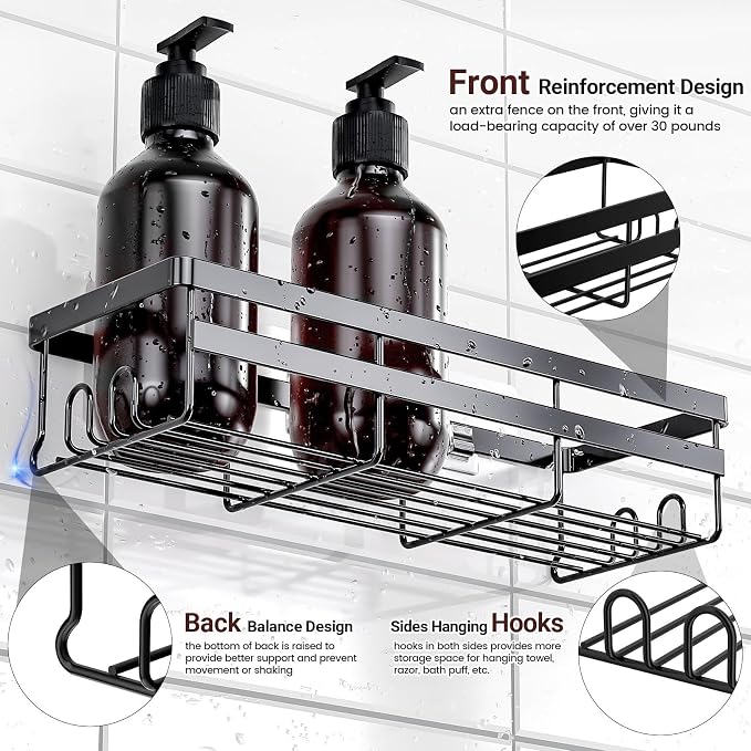 WOWBOX Shower Caddies 4 Pack - Adhesive Hanging Shower Shelf - Bathroom Organizers and Storage, No Drilling Stainless Shower Shelves for Home Decor, Bathroom Accessories (Large)