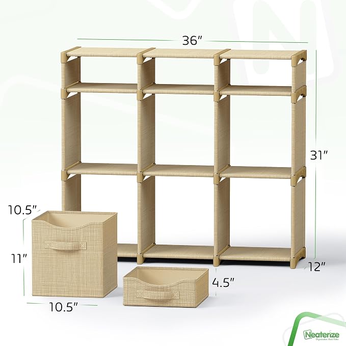 Cube Storage Organizer with Storage Bins Included - The Perfect Closet Organizers and Storage Solution. Includes 9 Storage Cubes, Great For Toy Storage, Closet Storage, Clothes Storage (Beige)