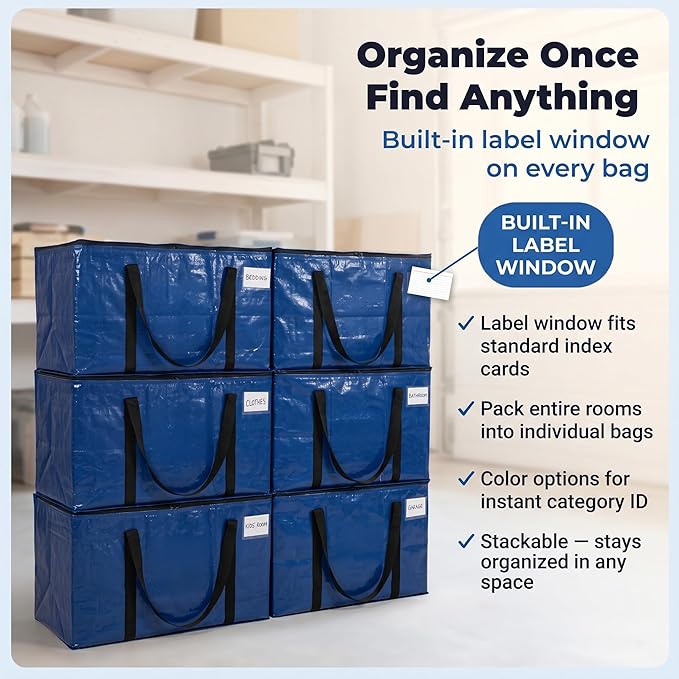 ClearSpace Heavy Duty Moving Bags or Storage Bag – Large Moving Boxes with Backpack Straps, Zippers & Handles – Perfect for Moving, College Dorm, Traveling, Camping, Christmas Decorations, 8 Pack