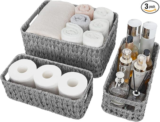 Granny Says Wicker Baskets For Organizing, Storage Baskets For Shelves | Small Woven Storage Baskets for Shelf, Rattan Basket For Organizing, Wicker Basket Set, 3-Pack Small Waterproof Baskets