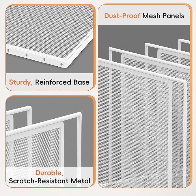 File Organizer For Desk, 7 Section Metal Desktop File Sorter, White | Desk file organizer, connectable 7 section design, 2.17 in spacing, vertical folder storage for home office and classroom
