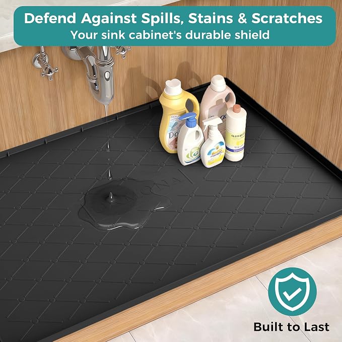 URMONA 22" x 22" Waterproof Silicone Mat in Multiple Sizes & Colors, Under Sink Mat for Kitchen & Bathroom, Pet Food Pad for Dogs & Cats, Kitchen Cabinet Liner, Multi-Purpose for Storage(Dark Grey)