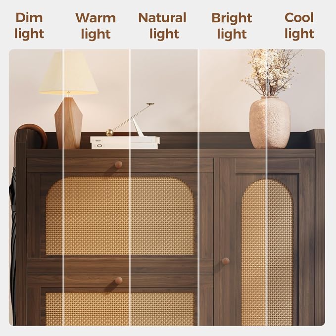 Shoe Cabinet Storage for Entryway with 2 Flip Drawers(3-Tier), Rattan Freestanding with Door & 3 Adjustable Shelve,Hidden Shoe Rack Organizer for Hallway, Foyer