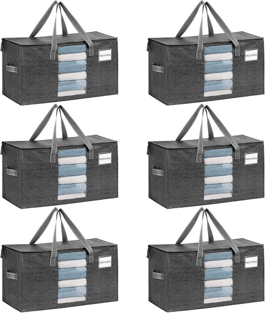 VENO Moving Bags, Wide Open Top, Clear Window, Gray, 6 Pack | Moving boxes Alternative, Heavy Duty, Storage Bags, Clothes and Comforter Storage, Packing Supplies, College Dorm Essentials