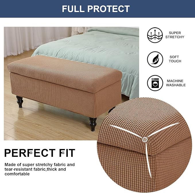 FUANGUI Ottoman Cover Slipcovers Rectangular Folding Stretch | Storage Bench Footrest Sofa Stool Covers Footstool Protector with Elastic Bottom, Removable Washable,Large